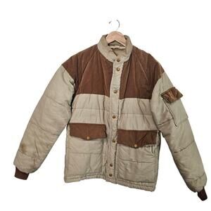 Vintage Puffer Coat Mens Small Tan Brown 80s Utility Farm Ranch Western Warm